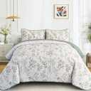 Anibedding Queen Size Quilt Sets Green Floral Pattern Quilt Bedding Set, 3 Pieces Botanical Quilt Soft Microfiber Bed Coverlet for All Season(96" x 90") (Queen(96"x90"), Botanical Sage Green)