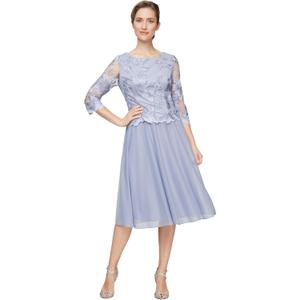 Alex Evenings Women's Tea Length Embroidered Bodice Mother of The Bride Gown, Wedding Guest Dress (size 14) (Purple)