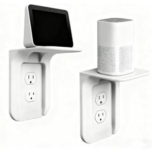 Outlet Shelf, Bathroom Wall Holder with Built-in Cable Management, Wall Organizer for Smart Home Decor Space Saving Electric Toothbrush Use as Echo Holder (2 Pack)