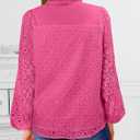 BETTE BOUTIK Women's Long Short Sleeve Tops 2025 Dressy Casual Button Hollow Out Lace Embroidered Blouses Shirts (Pink)