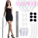 3 Set Mice Costume Accessories, Plush Mouse Ears & Tail Blind Cane Sunglasses Bow Tie Gloves for Women Family Halloween Party (White)
