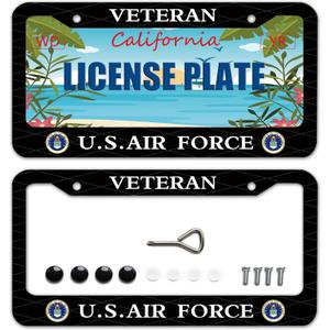 2 Pack Veteran US Air Force Design License Plate Frame USAF Decorative Stainless Steel Car License Plate Cover for Men Women Boys Girls Fans 12 X 6 Inch