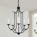 5-Light Black Farmhouse Chandelier, Adjustable Height Industrial Candle Pendant Light Fixture, Vintage Ceiling Lamp for Dining Room, Living Room, Bedroom, Foyer, Kitchen Island