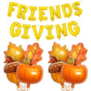 Fall Friendsgiving Balloons Banner Large Premium Foil Pumpkin Maple Leaf Pinecone for Autumn Thanksgiving Friends Party Baby Shower Birthday Backdrop