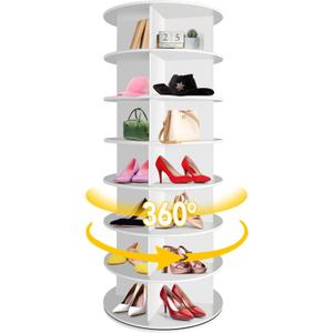 7 Tier Rotating Shoe Rack, 360 Revolving Free Standing Shoe Organizer, Multifunctional Storage Revolving Shoe Rack Tower, Spinning Shoe Display Lazy Susan (White)