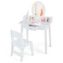 Kids Vanity Set with Lighted Mirror Chair 2 Color LED Lighting Makeup White