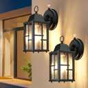 OKELI Dusk to Dawn Outdoor Wall Lights, Exterior Waterproof Lantern, Front Porch Sconce Lighting with Water Ripple Glass Shade, Anti-Rust Wall Lamps Outside Lights for Garage (Black-SIZE-S-2pack) (9.3")