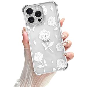 Yeddabox for iPhone 13 Pro Max Case Flower, Luxury Electroplated Floral Cover Shockproof Protection Slim Soft TPU Case for iPhone 13 Pro Max for Women Girls, Sliver