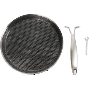 LYNICESHOP Stainless Steel Crepe Pan,11 Inch Nonstick Pancake Pan with Honeycomb Texture, 304/430 Stainless Steel And Aluminum, Induction Compatible, Ideal for Crepes, Eggs, Pizza (Silver/Black)