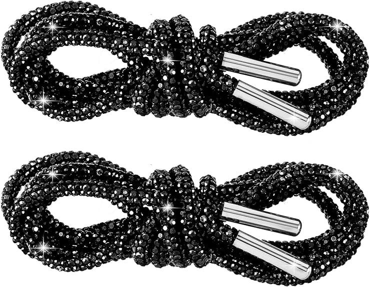 PAGOW 1 Pair Rhinestone Shoe Laces, Round Glitter ShoeLaces for Sneakers, Crystal Bling Diamond Rope Shoe Strings
