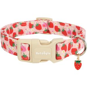 Strawberry Dog Collar, Cute Pink Dog Collars for Large Dogs, Sweet Fresh Style Pet Collar Large Dog Collars, Puppy Collar with Quick Release Buckle for Girl Boy Dog-L