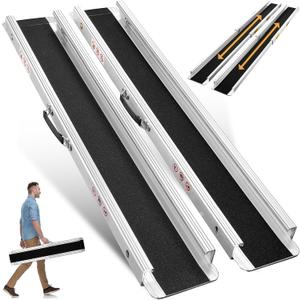 7FT Portable Wheelchair Ramp, Adjustable Aluminum ramps for wheelchairs for Home, 1200LB Capacity, 2X Thickened Sidewall, Wheelchair Ramp for Home, Stairs, Steps (2 Pack)
