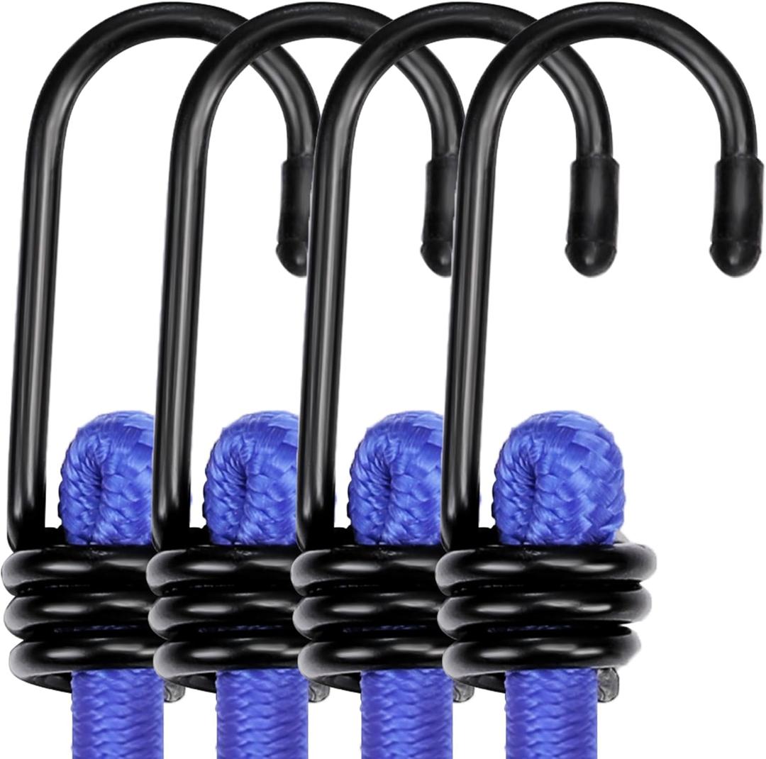 WORKPRO 24 Inch Bungee Cord with Hooks, 4 Pack Superior Rubber Heavy Duty Straps Strong Elastic Rope for Outdoor Tent, Luggage Rack, Camping, Cargo, RV, Bike, Transporting, Storage, Blue