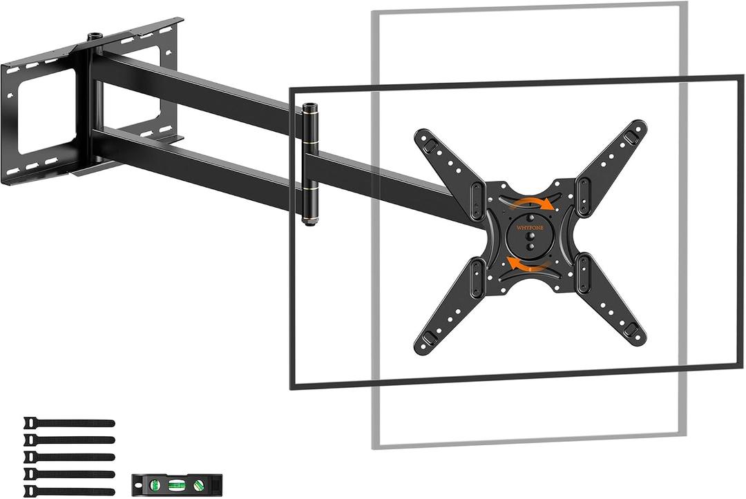 Extra Long Arm TV Wall Mount 48'' Extension, Rotating TV Wall Mount 180 Heavy Duty Full Motion for 26''-65'' Screens, VESA 400x400mm, Load 110 lbs, 16''Wood Stud/Concrete/Brick Wall, WHYFONE