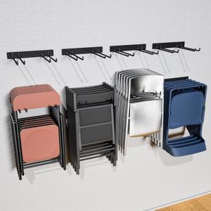 YYR Folding Chair Storage Rack, Garden Tool & Foldable Chairs Organizer Hangers for Garage Organization, Lawn, Beach, Camping, Yard Chairs Hooks Wall Mount, Soild Metal Max Load 480 LBS - 4 Pack, 16.7 Inches X 12.5 Inches X 2.36 Inches