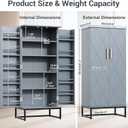 kepptory 51" Pantry Cabinet with Diamond-Patterned Doors and Golden Handles, Freestanding Kitchen Storage Cabinet with 17 Shelves, Tall Metal Base, Adjustable Feet, Grey, 16"D x 24"W x 51"H