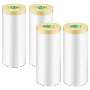 4 Rolls Painters Plastic with Tape, 8.9Ft x 89Ft Pre-Taped Masking Paper for Painting Automotive Masking Film Paint Adhesive Protective Film Roll for Painting Covering Walls Windows Auto Body