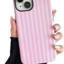 Compatible with iPhone 15 Case, Cute Fashion Aesthetic Striped Pattern Cover for Women, Shockproof Soft TPU and Hard PC Protective Phone Case for iPhone 15 6.1"- Pink