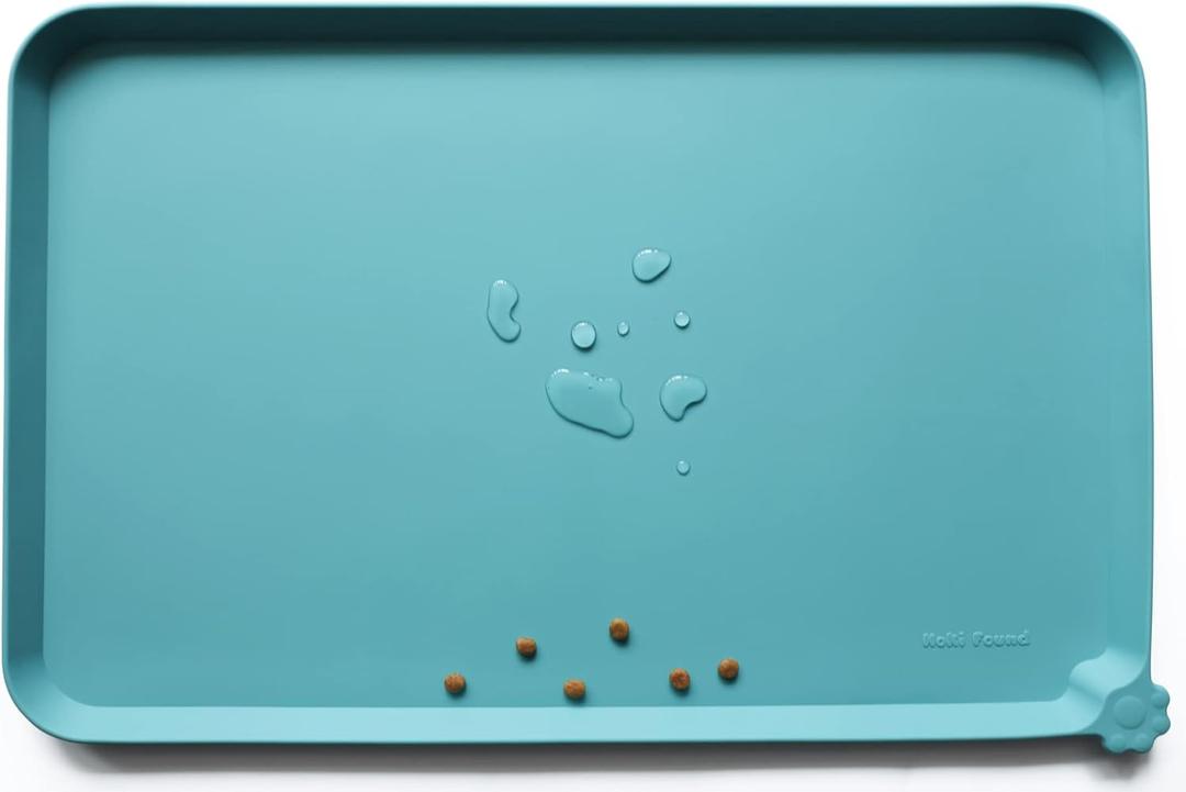 Hoki Found L Silicone Pet Food Mats Tray - Non Slip Pet Dog Cat Bowl Mats Placemat - Dog Pet Cat Feeding Mat - Waterproof Dog Cat Food Mats -Pet Water Mats for Carpet -Glacier (22 x 14)