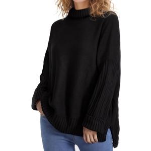Women's Turtleneck Oversized Sweaters Batwing Sleeve Spilt Casual Loose Knit Tunic Pullover Sweater Tops (Medium)