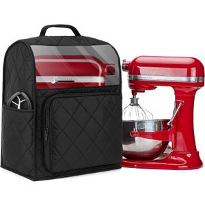 Stand Mixer Cover Compatible with KitchenAid 5/4.5 Quart Tilt Head Lift Mixers, Washable Appliance Dust Cover with Multi Pockets for Kitchen Aid Accessories and Attachments, Black