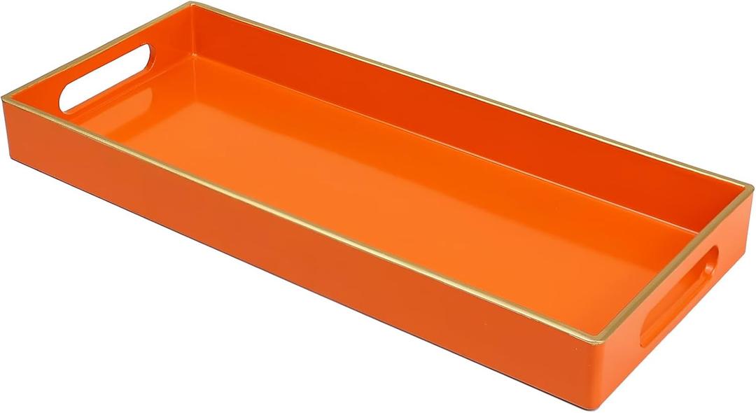 Orange Bathroom Vanity Tray for Countertop, Small Plastic Toilet Tank Versatile Storage & Organization Tray for Makeup, Perfume, Desk, Kitchen, Candles, 13.7"x6"x1.4", 35O Orange Bathroom Vanity Tray for Countertop, Small Plastic Toilet Tank Versatile Storage & Organization Tray for Makeup, Perfume, Desk, Kitchen, Candles, 13.7"x6"x1.4", 35O
