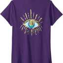 Womens devil's eye sequin print V-Neck T-Shirt (Small, Black)