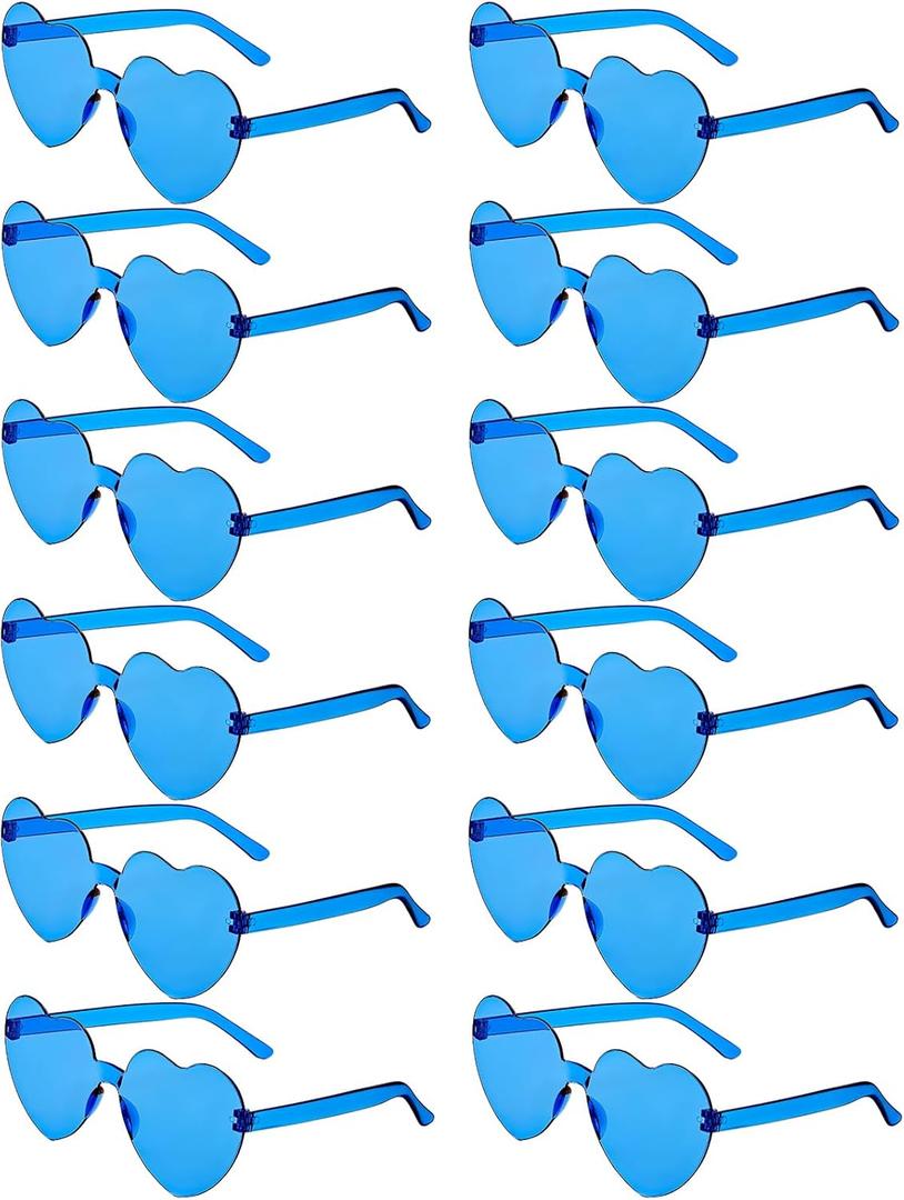 12 Pairs Heart Shaped Sunglasses Candy Color Rimless Fun Heart Glasses for Women Party Favors (Blue)