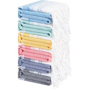 Genovega 6 Packs Oversized Turkish Beach Towel 74"x38" Thin Quick Dry Sand Free Pool Swim Towels Large XL Adult Clearance Blanket Travel Vacation Accessories Essentials Multi Coral Pink Rhombus