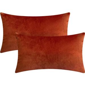 Set of 2 Comfortable Rectangular Velvet Throw Pillow Cases, Decorative Lumbar Cushion Covers for Sofa Couch and Bed - 12"x20", Rust