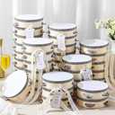 36 Set 4 inch Wedding Tambourines Bulk for Adults Wooden Hand Held Drum with Metal Jingles, Gift Tags, White Tambourine Gift Musical Instrument for Church Wedding Party Favor