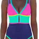Popvil Women One Piece Swimsuit 2026 Tummy Control Sexy Cutout Neon Color Block Bathing Suit Slimming Adjustable Swimwear (Medium, Purple&navy)