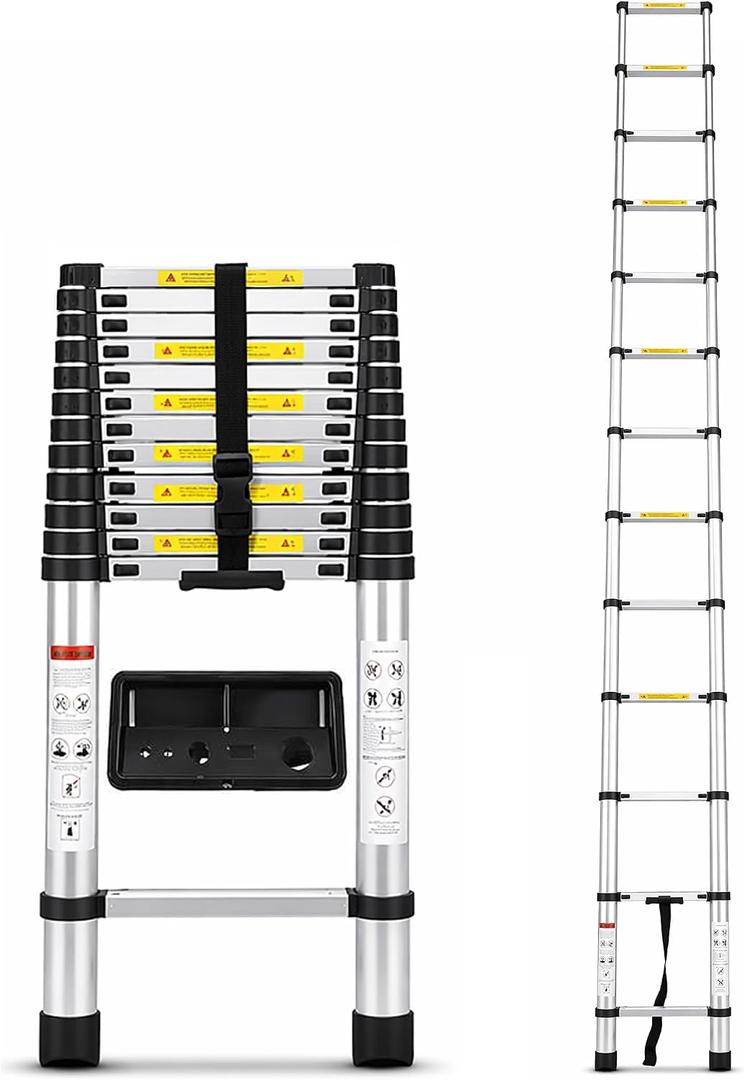 16.5 FT Telescoping Ladder Aluminum Lightweight Extension Ladder Heavy Duty 300lbs Max Capacity, Multi-Purpose Collapsible Retractable Ladder for Home, RV, Attic or Outdoor Work