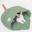 Cat Sleeping Bag,Linen Fabric Cat Bed Cave Leaf Nest Pet Cuddle Zone Covered Hide Hood Burrowing Cozy Soft Durable Washable with Non-Slip Bottom for Indoor Puppy and Kitten (Green)