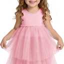 Haloumoning Toddler Baby Girls Tutu Dress Kids Sleeveless Ruffle Tiered Tulle Dresses Summer Sundress 9M-8Y (Pink)