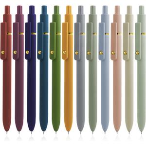 UIXJODO Gel Pens, 12 Pcs Black Ink Pens for Women, 0.5mm Fine Point Smooth Writing Pens, High-End Series Retractable Pens for Journaling Note Taking (12 Pcs Gold Morandi and Vintage)
