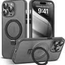 Designed for iPhone 15 Pro Case with Magnetic Invisible Ring Stand[Military Drop & Full Camera Lens Protection][Compatible with Mag-Safe]Shockproof Matte Translucent Slim Phone Cases 6.1"Black