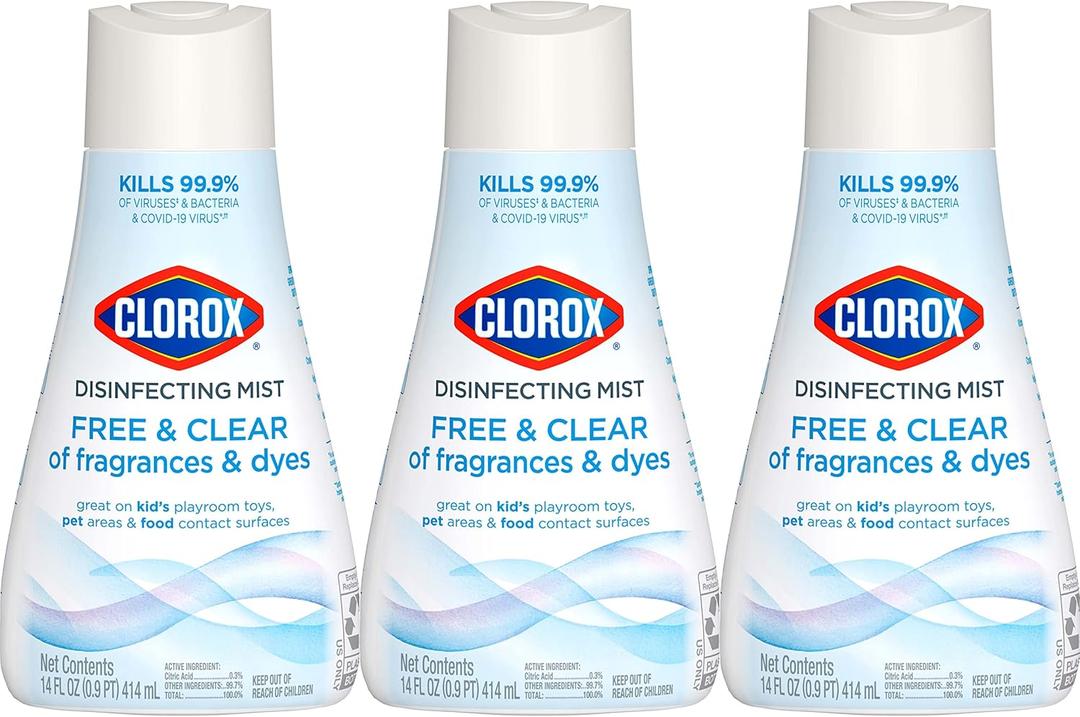 Clorox Free & Clear Disinfecting Mist Refill, Household Essentials, Fragrance Free, 14 Fluid Ounces, Pack of 3