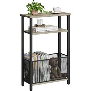 MMEOLUOOK Narrow Side Table with Storage Basket Skinny End Tables for Smalls Spaces 3 Tier Sofa Table Small Nightstand Slim Bedside Table for Living Room Bedroom Oak MLBZ22Q