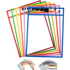 Mr. Pen- Dry Erase Pocket Sleeves, 10 x 14 Inch, 6 Pack, Colorful, Plastic,Reusable, Clear, Classroom Sleeves (Bright Colors)