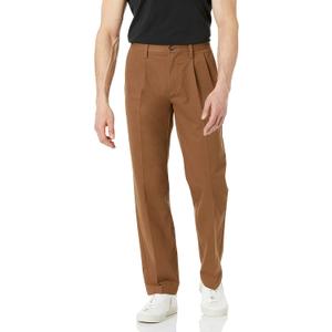 Amazon Essentials Men's Classic-Fit Wrinkle-Resistant Pleated Chino Pant, (36W x 32L, Dark Khaki Brown)