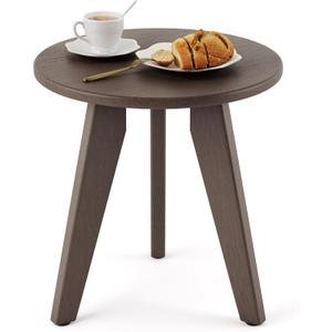 Outdoor Side Table, HDPS Outdoor Table, Small Round Side Table Weather-Resistant, Outdoor Side Tables for Patio, Porch,Deck,End Table for Plant Stand, Dark Brown