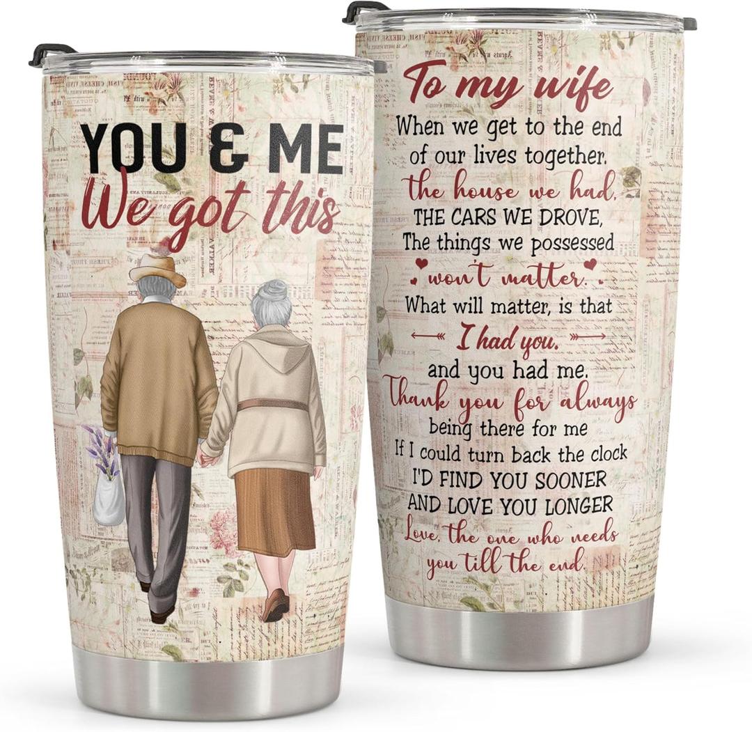 Macorner Gifts for Wife, Wife Gifts, Romatic Valentines day gifts for Her, Christmas gift for Old Couple, You & Me We Got This, Stainless Steel Tumbler 20oz I Love You Her, Anniversary Presents