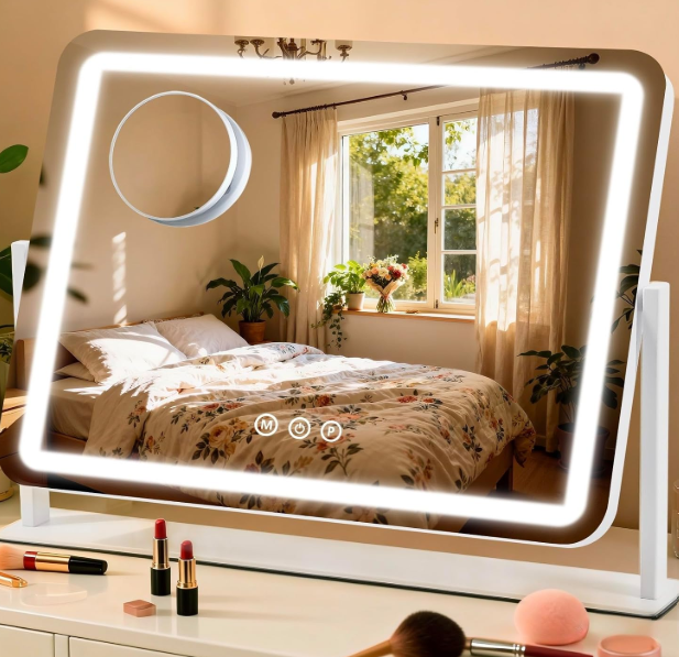 Vanity Mirror with Lights, 5X Magnification Spot Mirror, Makeup Mirror with Dimmable 3 Color Lighting, 17.3"L x 14.2"W