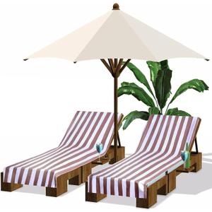 Fumete 2 Pack Lounge Chair Towels 30 x 85 Inch Pool Chaise Lounge Cover Microfiber Beach Chair Towel Portable Striped Cushion for Summer Outdoor Patio Sunbathing(Light Brown)