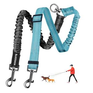 LEOSASA Double Dog Leash - 360°Swivel Tangle Free Splitter Attachment, 2 Dogs Multi-Functional Leashes, Dual Rope for Outdoor Walk Train Small Medium Large Two Pet, Lake Blue