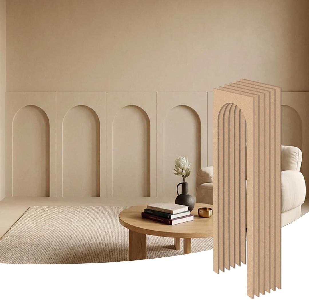 Wall Molding Panels Kit, Pre Cut Arch Wainscoting Panels Set of 6 Pcs Wall Molding Kit, Paintable Ready to Assemble Wall Panels for Interior Wall Decor Living Room Bedroom Accent 