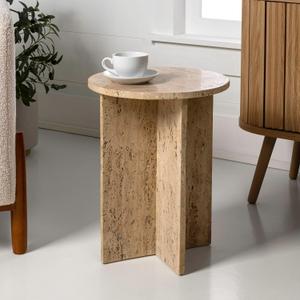 JONATHAN Y MTB1103C Javier 17.75" Contemporary Natural Marble Handmade X-Shaped End Table, Side Table for Living Room, Bedroom, Bathroom, Travertine