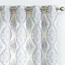 jinchan Boho Linen Curtains for Living Room Embroidered Design Window Curtains Light Filtering Flax Linen Blend Window Treatments Set for Bedroom Grommet Top 2 Panels 84 Inch Length Blue on Ecru