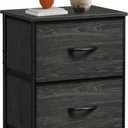 WLIVE Night Stand, Small Dresser with Drawers, Dresser for Bedroom with 2 Fabric Drawer, Black Bedside Table End Table, Dorm Nightstand, Closet Organizer, Charcoal Black Wood Grain Print (1 Piece)